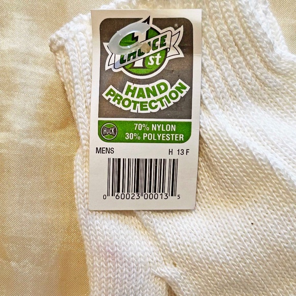 GLOVES, HAND PROTECTION, MEN'S ONE SIZE, WHITE, 70% NYLON 30% POLYESTER, BY HUC - Picture 3 of 3